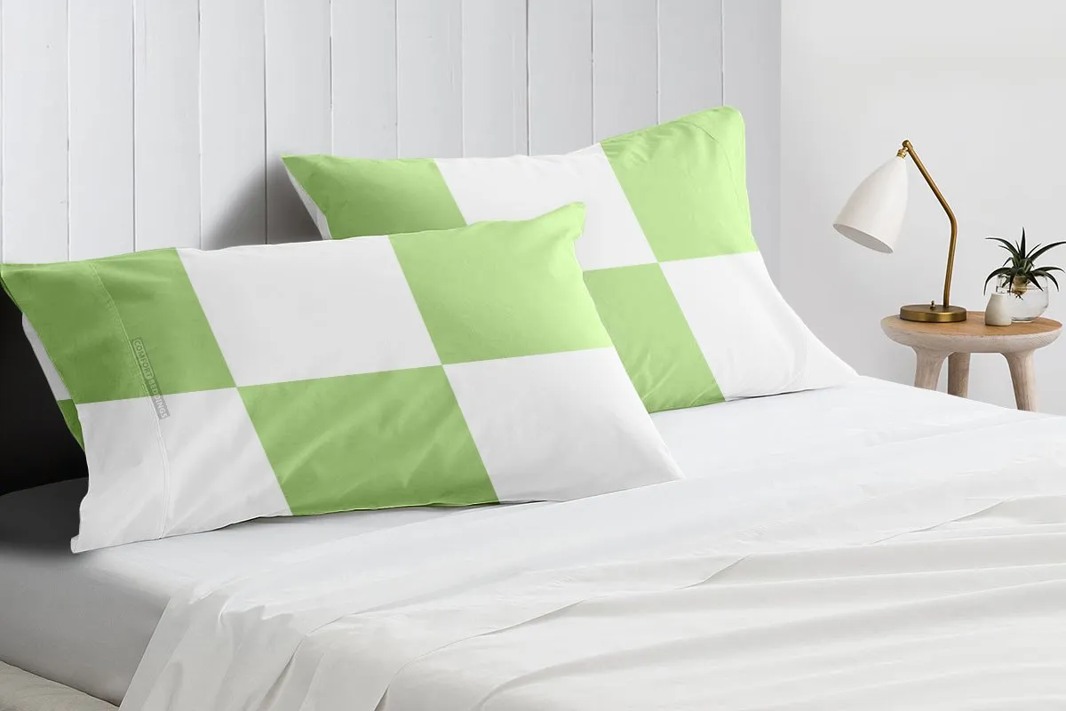 Soft Luxurious Sage - white chex pillowcases