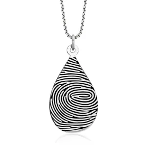 Sterling Silver Fingerprint Tear Drop Pendant