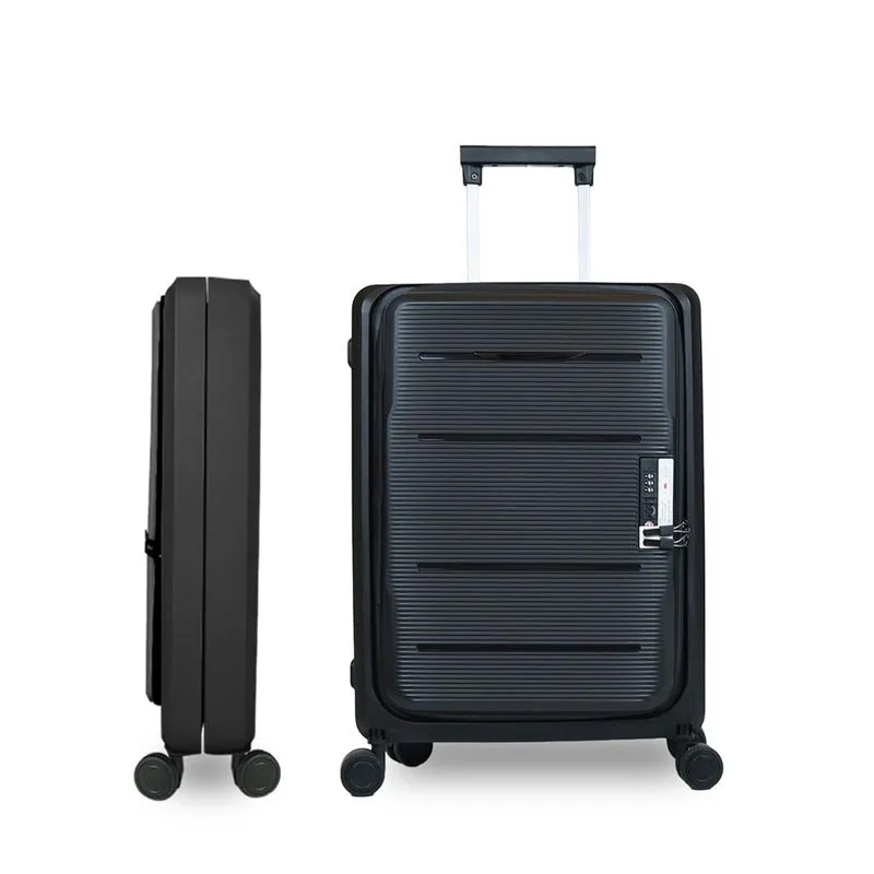 THE CLOWNFISH Collapsible Series Luggage Polypropylene Hard Case Suitcase Spinner Eight Wheel Foldable Trolley Bag With Tsa Lock- Black (Small Size, 51 Cm-20 Inch), H-56 Centimeters