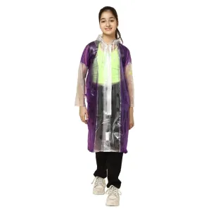 THE CLOWNFISH Laurel Series Kids Waterproof PVC Longcoat with Adjustable Hood & Extra Space for Backpack/Schoolbag Holding. Printed Plastic Pouch. Kid Age-12-13 years (Size-42-Purple)