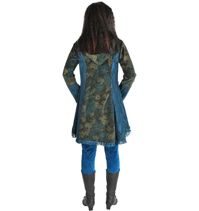 Velvet and Lace Length Victorian Tunic Jacket with Hood