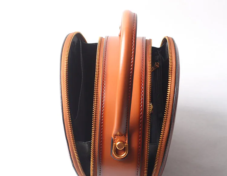 Vintage Ladies Round Leather Purse Small Shoulder Handbags For Women