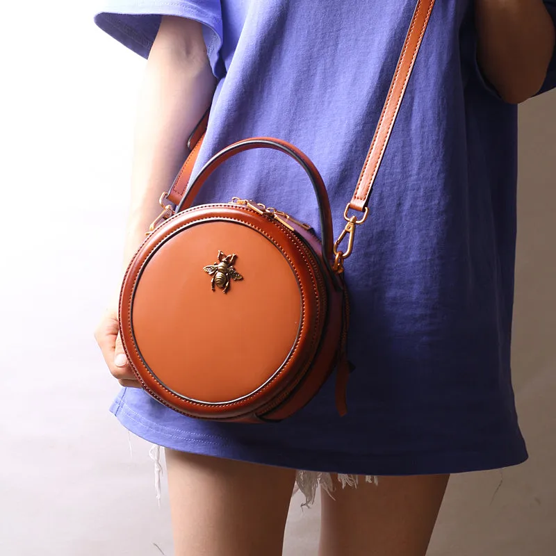 Vintage Ladies Round Leather Purse Small Shoulder Handbags For Women