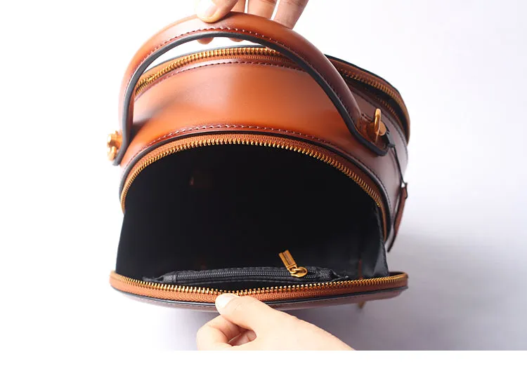 Vintage Ladies Round Leather Purse Small Shoulder Handbags For Women