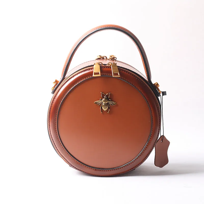 Vintage Ladies Round Leather Purse Small Shoulder Handbags For Women