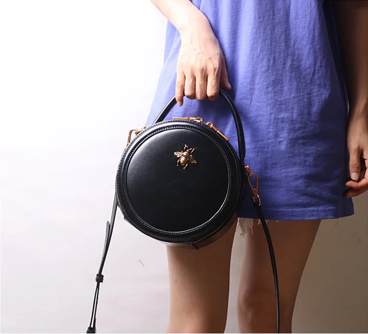 Vintage Ladies Round Leather Purse Small Shoulder Handbags For Women