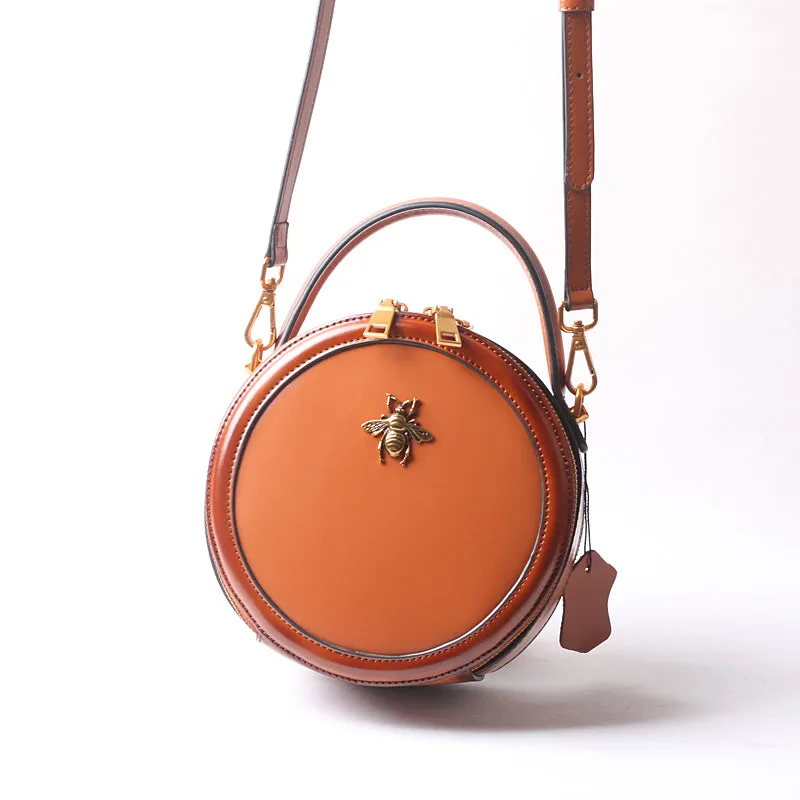 Vintage Ladies Round Leather Purse Small Shoulder Handbags For Women