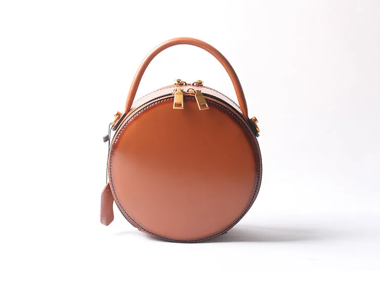 Vintage Ladies Round Leather Purse Small Shoulder Handbags For Women