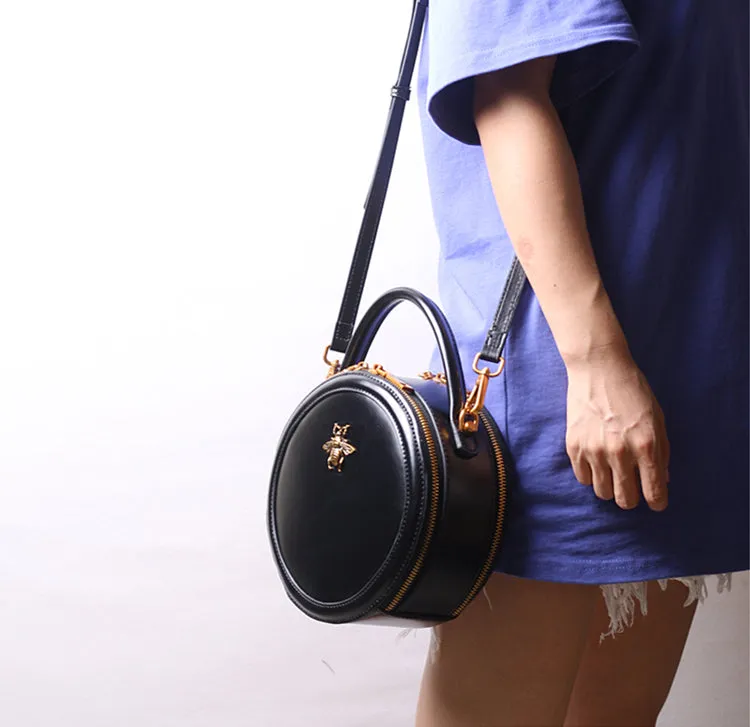 Vintage Ladies Round Leather Purse Small Shoulder Handbags For Women