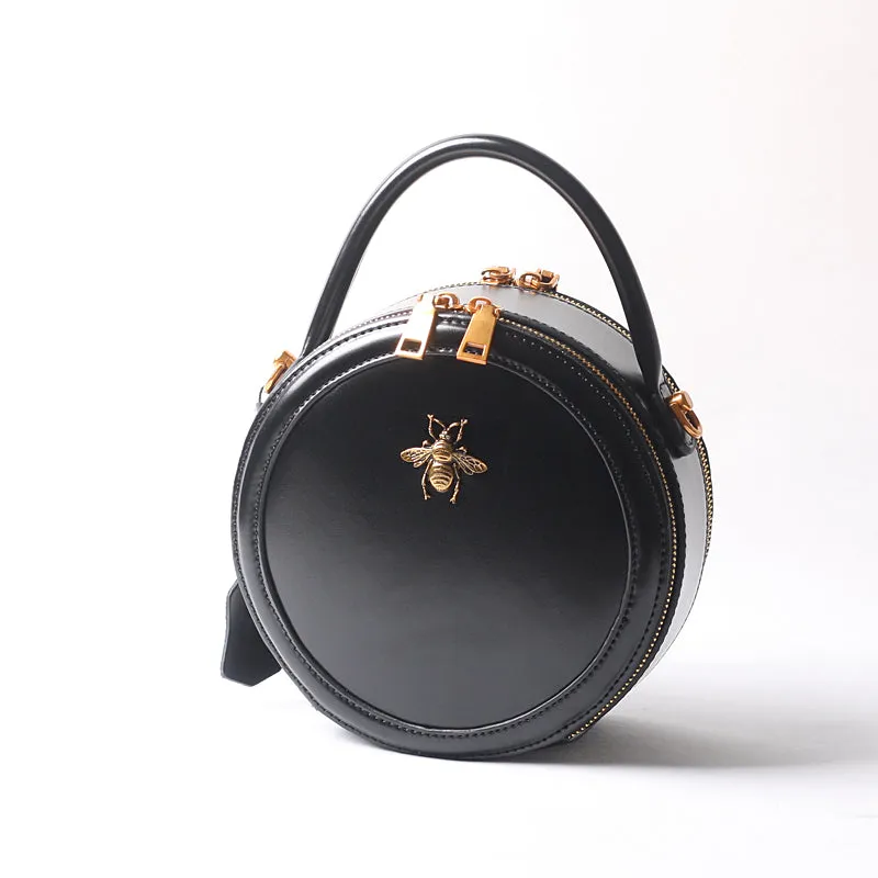 Vintage Ladies Round Leather Purse Small Shoulder Handbags For Women