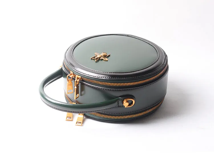 Vintage Ladies Round Leather Purse Small Shoulder Handbags For Women