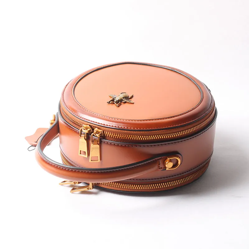 Vintage Ladies Round Leather Purse Small Shoulder Handbags For Women