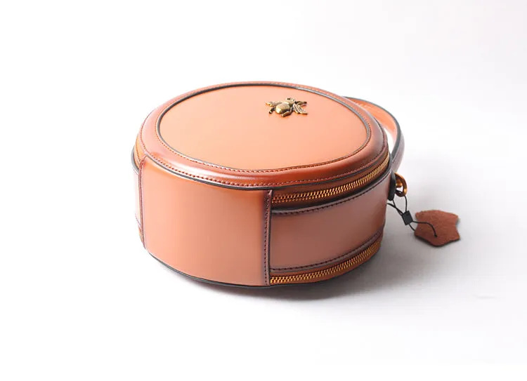 Vintage Ladies Round Leather Purse Small Shoulder Handbags For Women