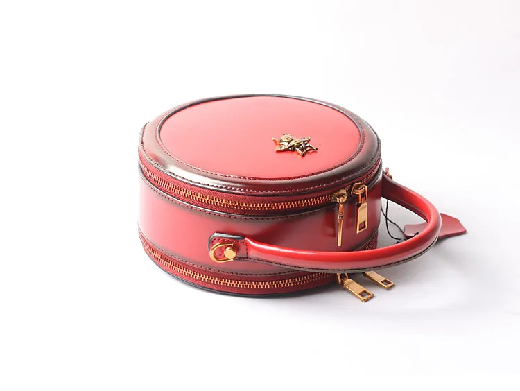 Vintage Ladies Round Leather Purse Small Shoulder Handbags For Women