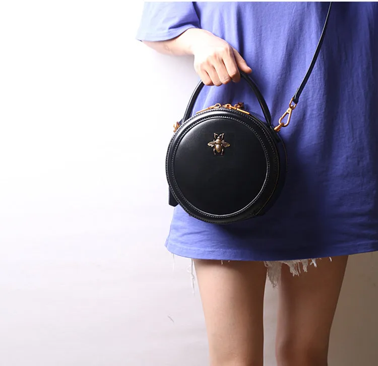 Vintage Ladies Round Leather Purse Small Shoulder Handbags For Women