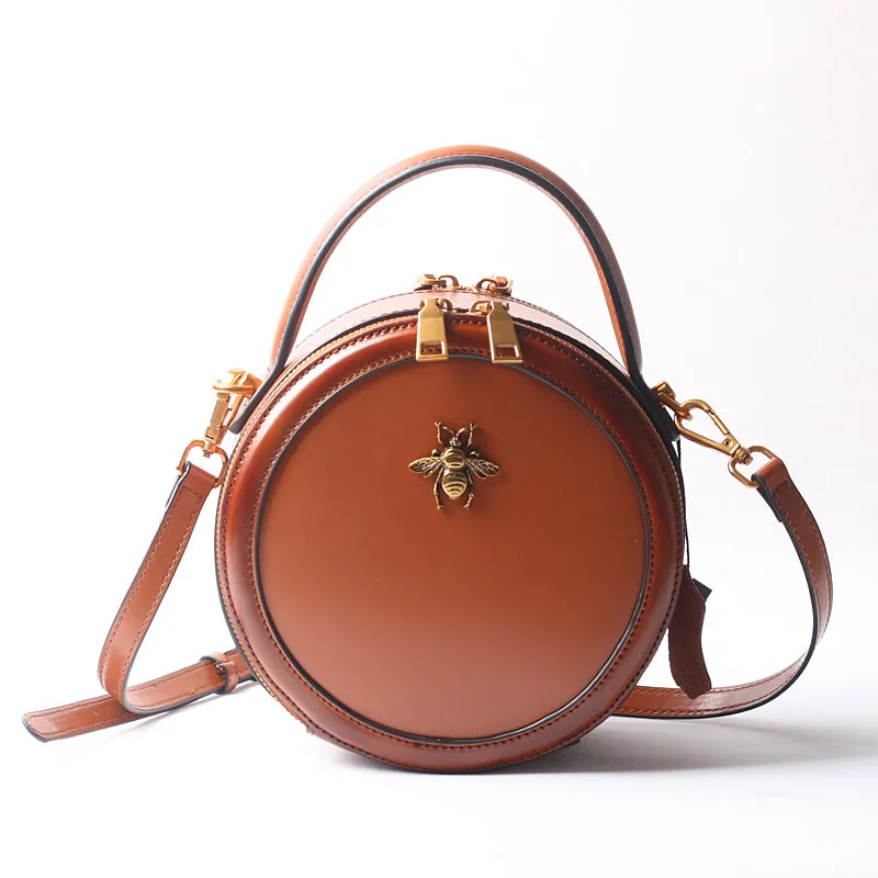 Vintage Ladies Round Leather Purse Small Shoulder Handbags For Women