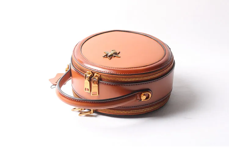 Vintage Ladies Round Leather Purse Small Shoulder Handbags For Women