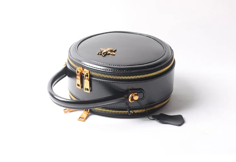 Vintage Ladies Round Leather Purse Small Shoulder Handbags For Women