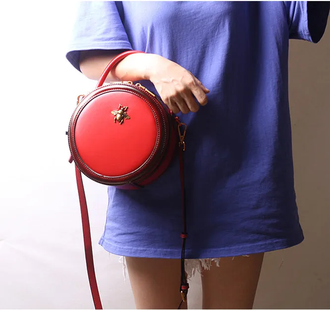 Vintage Ladies Round Leather Purse Small Shoulder Handbags For Women