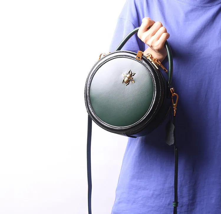 Vintage Ladies Round Leather Purse Small Shoulder Handbags For Women