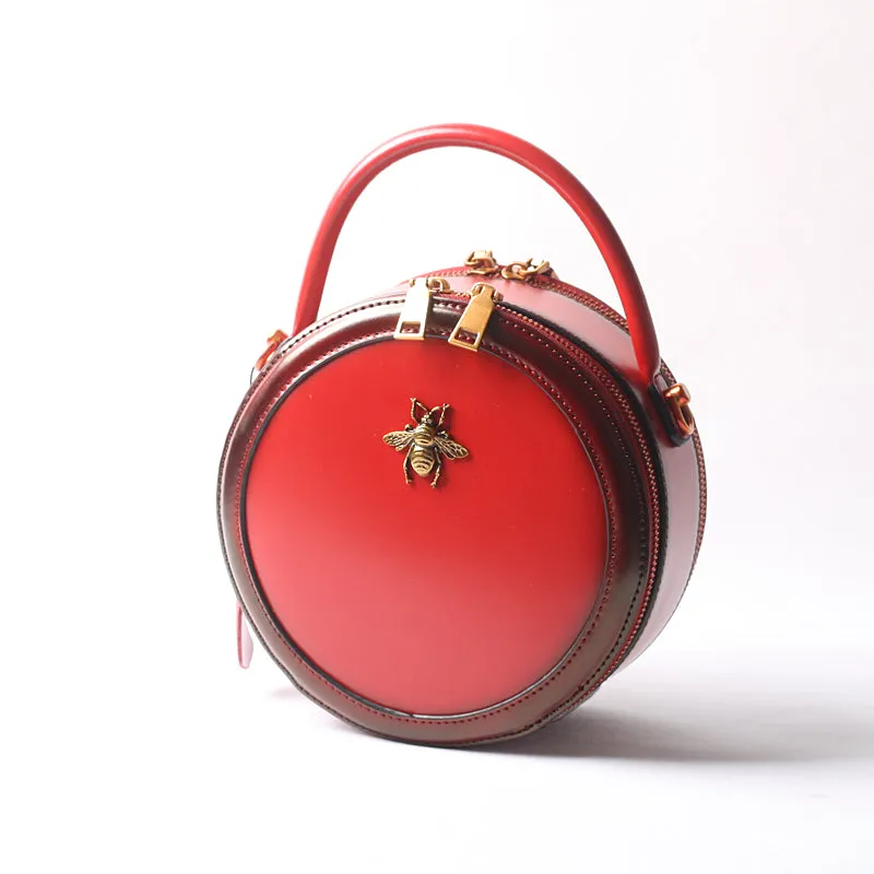 Vintage Ladies Round Leather Purse Small Shoulder Handbags For Women