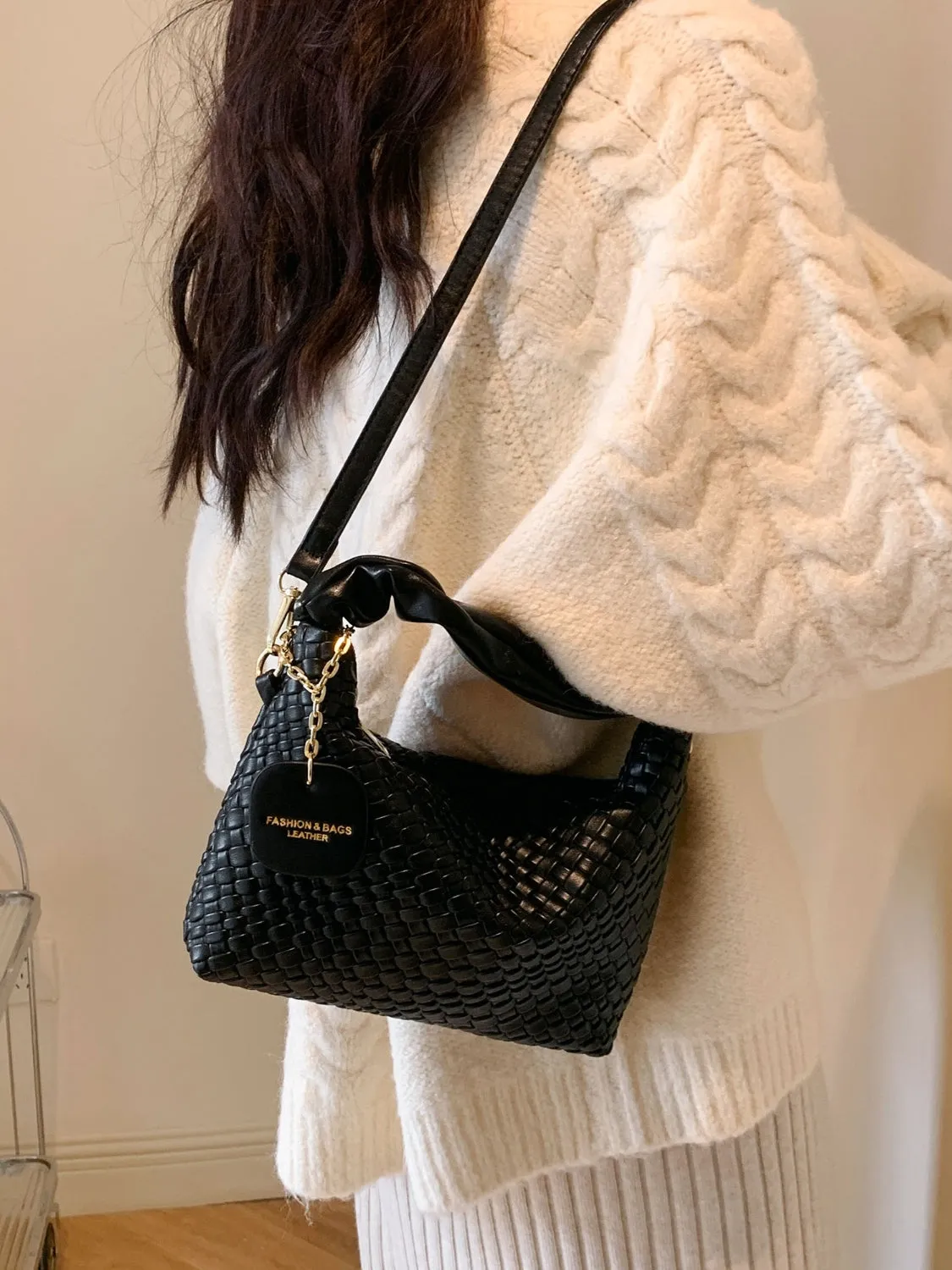 Vyolette PU Leather Woven Crossbody Bag