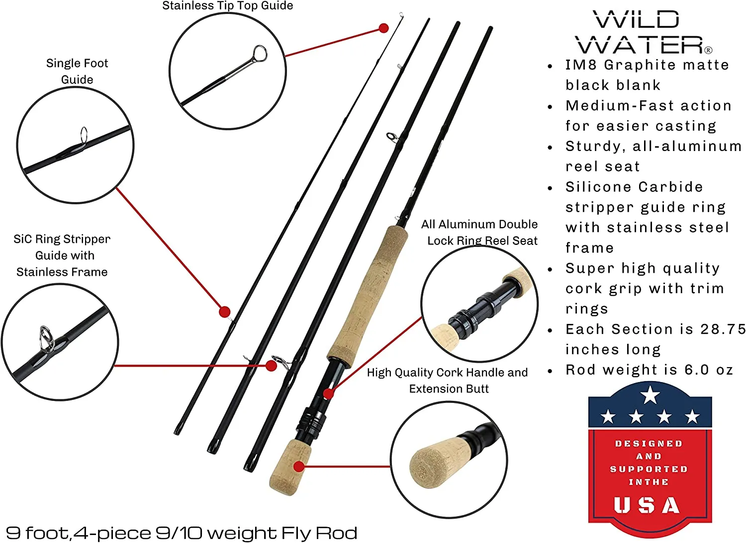 Wild Water Fly Fishing Kit, 9ft 9/10 Weight Rod and CNC Reel Package