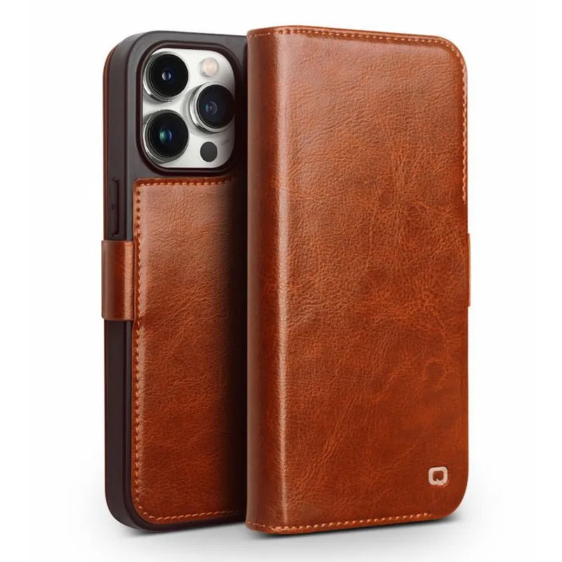 With Card Slots Genuine Leather Flip Phone Case For iPhone