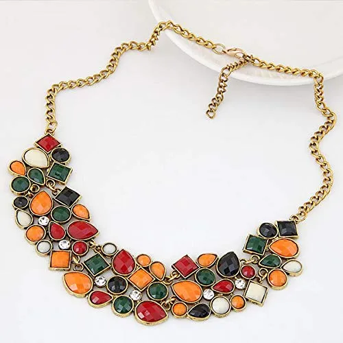 Yellow Chimes Stylish Multicolor Crystal Studded Geometric Mosaic Stones Latest Fashion Chocker Necklace for Women and Girl's