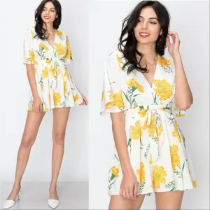 Yellow Floral Print Romper